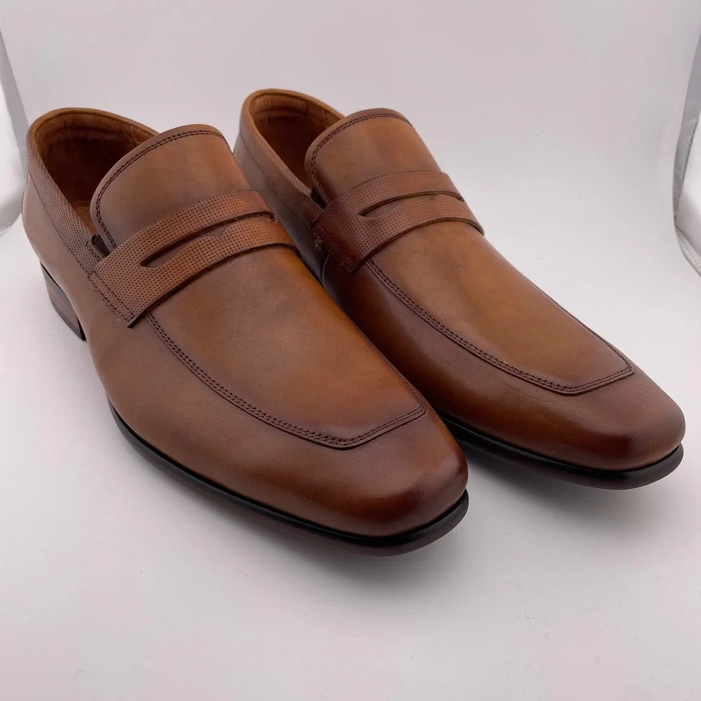 Florsheim Men Leather Rucci Penny Loafers Dress Shoes Cognac 11 EEE Wide Fit NEW